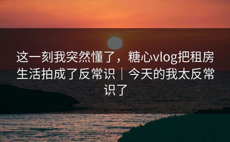 这一刻我突然懂了，糖心vlog把租房生活拍成了反常识｜今天的我太反常识了